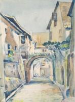 Herrer C jelzéssel: Hangulatos utca. Akvarell, papír. Üvegezett, dekoratív fakeretben, 20×15 cm