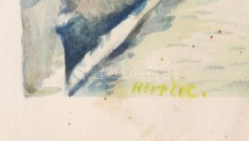 Herrer C jelzéssel: Hangulatos utca. Akvarell, papír. Üvegezett, dekoratív fakeretben, 20×15 cm