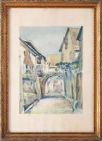 Herrer C jelzéssel: Hangulatos utca. Akvarell, papír. Üvegezett, dekoratív fakeretben, 20×15 cm