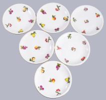 Alföldi 6 darab gyümölcsmintás tányér, jelzett, kis kopással, d: 16,5 cm