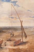 Jelzés nélkül: Alföldi táj. Akvarell, papír. Üvegezett, dekoratív, kissé kopott fakeretben, 19,5×27,...