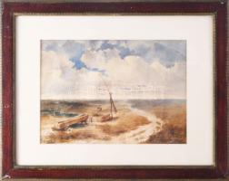 Jelzés nélkül: Alföldi táj. Akvarell, papír. Üvegezett, dekoratív, kissé kopott fakeretben, 19,5×27,...