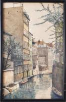 Jelzés nélkül: Városrészlet csatornával. Akvarell, papír. Üvegezett, kissé kopott fakeretben, 39×25,5 cm