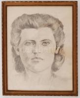 Fried Pál jelzéssel: Női portré, grafika, papír, üvegezett fakeretben, 31x23cm