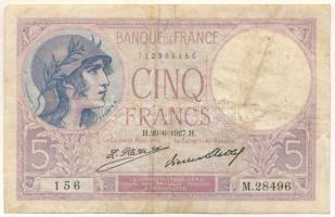 Franciaország 1927. 5Fr "156 M.28496" T:VG
France 1927. 5 Francs "156 M.28496" ...