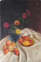 Jelzés nélkül, XX. sz. közepe: Csendélet. Olaj, farost, kissé sérült, 76,5×51 cm