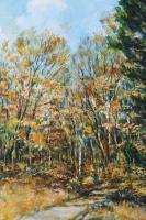 Olvashatatlan (Bernáth?) jelzéssel: Erdőrészlet. Olaj, farost. 40×49 cm