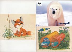 21 db MODERN motívum képeslap: poén, reklám, humor, rajzfilm; vegyes minőségben