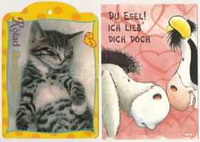 21 db MODERN motívum képeslap: poén, reklám, humor, rajzfilm; vegyes minőségben