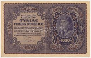 Lengyelország 1919. 1000M vízjeles papíron "B 988,307" T:F erős papír Poland 1919. 1000 Marek watermark paper "B 988,307" C:F strong paper Krause P#29b