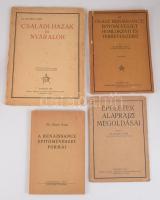 Kotsis Iván művei 4 kötet:  Családi-házak és nyaralók. Bp., 1928, Németh József, ("Élet"-ny.), 45+3 p. + 1 (színes képtábla) t. 3. kiadás. Gazdag képanyaggal illusztrált. Kiadói papírkötés, sérült gerinccel, foltos lapokkal.;  Épületek alaprajzi megoldásai. Bp., 1921, Németh József, ("Élet"-ny.),16+2 p.+22 t. +2 p. 2. kiadás. Gazdag képanyaggal illusztrált. Kiadói papírkötés.;  Az olasz renaissance építőművészet homlokzati és térrendszerei. Bp., 1930, Németh József, ("Élet"-ny.), 120+1 p. 2. kiadás. Gazdag képanyaggal illusztrált. Kiadói papírkötés.;  A renaissance építőművészet formái. Bp., 1948, Egyetemi-ny., 191 p. Gazdag képanyaggal illusztrált. 3. kiadás. Kiadói papírkötés, kissé sérült borítóval.;