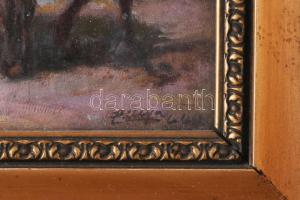 Pállya Celesztin (1864-1948): Piac lóval. Olaj, falemez, jelzett. Hátoldalán Hoffmann budapesti képs...