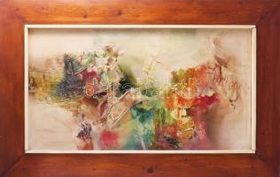 Kiss Elek (1938-1995): Gesztusok (cím nélkül), 1992. Olaj, vegyes technika, farost. Jelezve középen ...