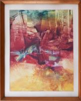 Kiss Elek (1938-1995): Színes kép (cím nélkül), 1993. Olaj, papír. Jelezve jobbra lent (Kiss E. 93). Üvegezett fakeretben. 30,5x26,5 cm.