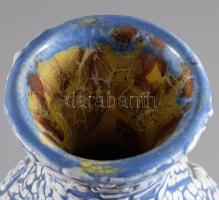 Gorka Géza Iparművészeti Vállalatos váza, kék alapon ugrasztott mázzal, jelzett, hibátlan, m: 18 cm