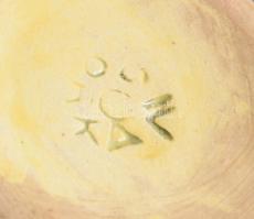 Gorka Géza Iparművészeti Vállalatos váza, kék alapon ugrasztott mázzal, jelzett, hibátlan, m: 18 cm