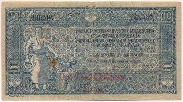 Jugoszlávia / Szerb-Horvát-Szlovén Királyság 1919. 10D piros "40K" felülbélyegzéssel T:VG Yugoslavia / Kingdom of the Serbs, Croats and Slovenes 1919. 10 Dinara with red "40 Kronen" overprint C:VG Krause P#17