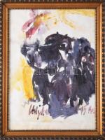 Kiss Elek (1938-1995): Ladyke (kutyaportré), 1995. Akvarell, papír. Jelezve jobbra lent. Üvegezett, kissé sérült fakeretben. 40x29 cm.