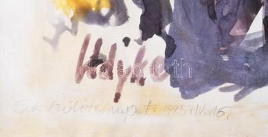 Kiss Elek (1938-1995): Ladyke (kutyaportré), 1995. Akvarell, papír. Jelezve jobbra lent. Üvegezett, ...