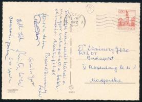 1972 Olimpiai sakkcsapat által hazaküldött képeslap aláírásokkal