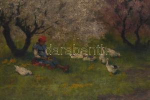 Neogrády Antal (1861-1942): Libapásztorlány. Olaj, vászon, jelezve balra lent. Apró felületi sérülés...