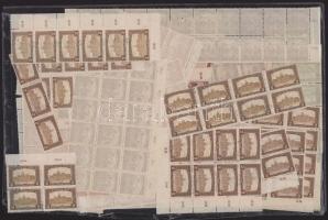 1916 Arató-Parlament 487 db (14 klf) bélyeg ömlesztve, közte hármaslyukasztások is (57.600)