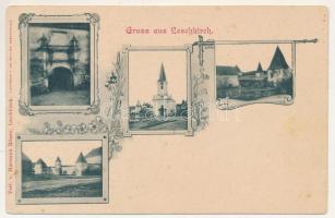 Újegyház, Leschkirch, Nocrich; Verlag von Hermann Römer / utcakép, templom / street, church. Art Nouveau, floral (fl)