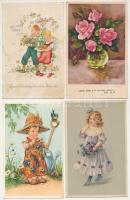 12 db főleg RÉGI motívum képeslap: üdvözlőlapok; vegyes minőségben / 12 mainly pre-1945 motive postcards: greeting cards; in mixed quality