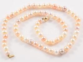 Édesvízi gyöngysor arany (Au) kapoccsal, 14K, h: 44cm