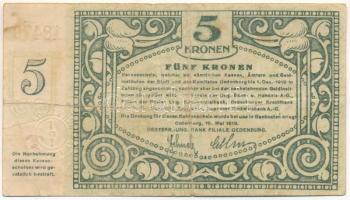 1919. Sopron 5K pénztárjegy "T 18479" sorszámmal, "Soproni Takarék Pénztár" szár...