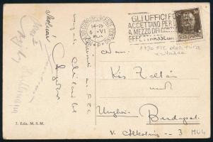 1930 Az FTC olasz túráján résztvevő vízilabdázók aláírása hazaküldött képeslapon