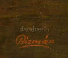 Pázmán József (1910-1991): Táj gémeskúttal. Olaj, vászon, jelzett. Dekoratív, kissé sérült fakeretbe...