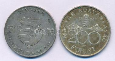 1947. 5Ft Ag "Kossuth" + 1994. 200Ft "Deák" T:VF,XF patina
Adamo F8.1, F13.1