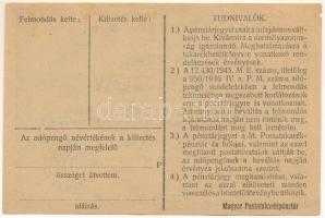 1946. 1.000.000AP nem kamatozó Pénztárjegy "C 029794" "Másra át nem ruházható" b...