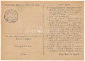 1946. 100.000AP nem kamatozó Pénztárjegy "B * 018117", "Másra át nem ruházható" ...