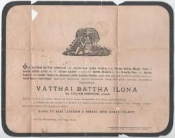1881 Szentmártonkáta, vattai Battha Ilona, özv. Viczián Andrásné halotti értesítője, kisebb sérülésekkel, 22,5x29 cm