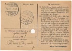 1946. 100.000AP nem kamatozó Pénztárjegy "B * 011887", "Másra át nem ruházható" ...