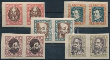 1919 Magyar tanácsköztársasági arcképek vágott sor párokban (80.000) / Mi 261-265 imperforated set i...