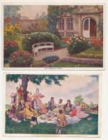 14 db RÉGI művészlap / 14 pre-1945 art postcards