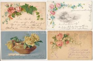 13 db RÉGI (1905 előtti) rózsás litho művészlap / 13 pre-1905 rose litho art postcards