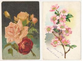 13 db RÉGI (1905 előtti) rózsás litho művészlap / 13 pre-1905 rose litho art postcards