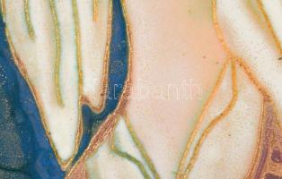 Búslakodó lány - jelzett tűzzománc kép, keretben, 20x15 cm