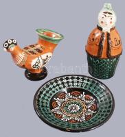 Kántor és Kun Gazda Karcag 3 darab kerámia tárgy, felületi sérülésekkel, m: 23 cm