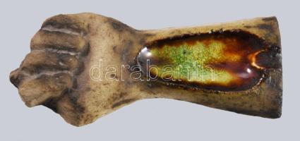 Régi üvegmázas kerámia hamutartó, h: 14 cm