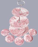 Myott Royal Mail fajansz süteményes készlet. Kínáló. 42 cm + 5 db kistányér Máz alatti festéssel, jelzett, kisebb mázhibákkal