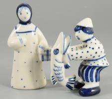 Gzhel 2 darab figura, jelzett, hibátlan, m: 10,5 cm