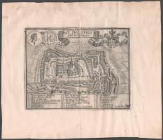 Sopron látképe (Stadt Oedenburg in Nider Ungarn), rézmetszet, papír, lapszéli szakadásokkal, apró foltokkal, kissé hullámos, 14x18 cm