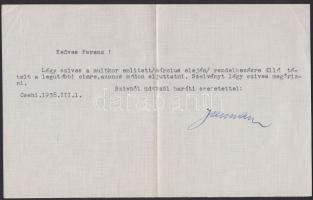 Jaross Andor háborús bűnös miniszter aláírt levele