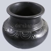 Karcagi mázas kerámia edény, alján jelzett (Karcag Agyagipar), hibátlan d: 17 cm, m: 17 cm