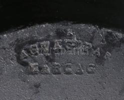 Karcagi mázas kerámia edény, alján jelzett (Karcag Agyagipar), hibátlan d: 17 cm, m: 17 cm